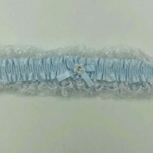 Satin Leg Garter - One Size - Baby Blue With White Lace