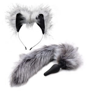 Grey Wolf Tail Anal Plug and Ears Set