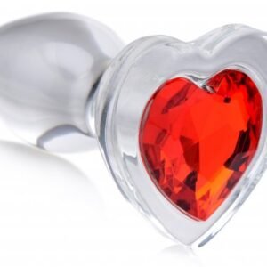Red Heart Gem Glass Anal Plug - Small