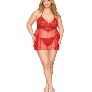 Babydoll and G-String Dmnd - One Size Queen - Red
