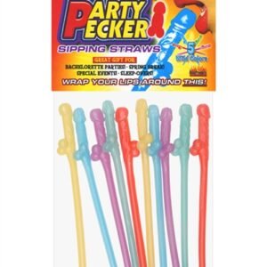 Party Pecker Sipping Straws 10 Pc Bag - 5 Assorted Colors