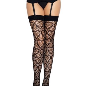 Heart Net Thigh Highs - One Size - Black