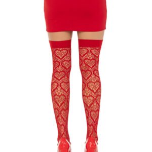 Heart Net Thigh Highs - One Size - Red