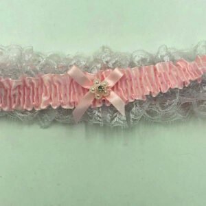 Satin Leg Garter - One Size - Baby Pink With White Lace