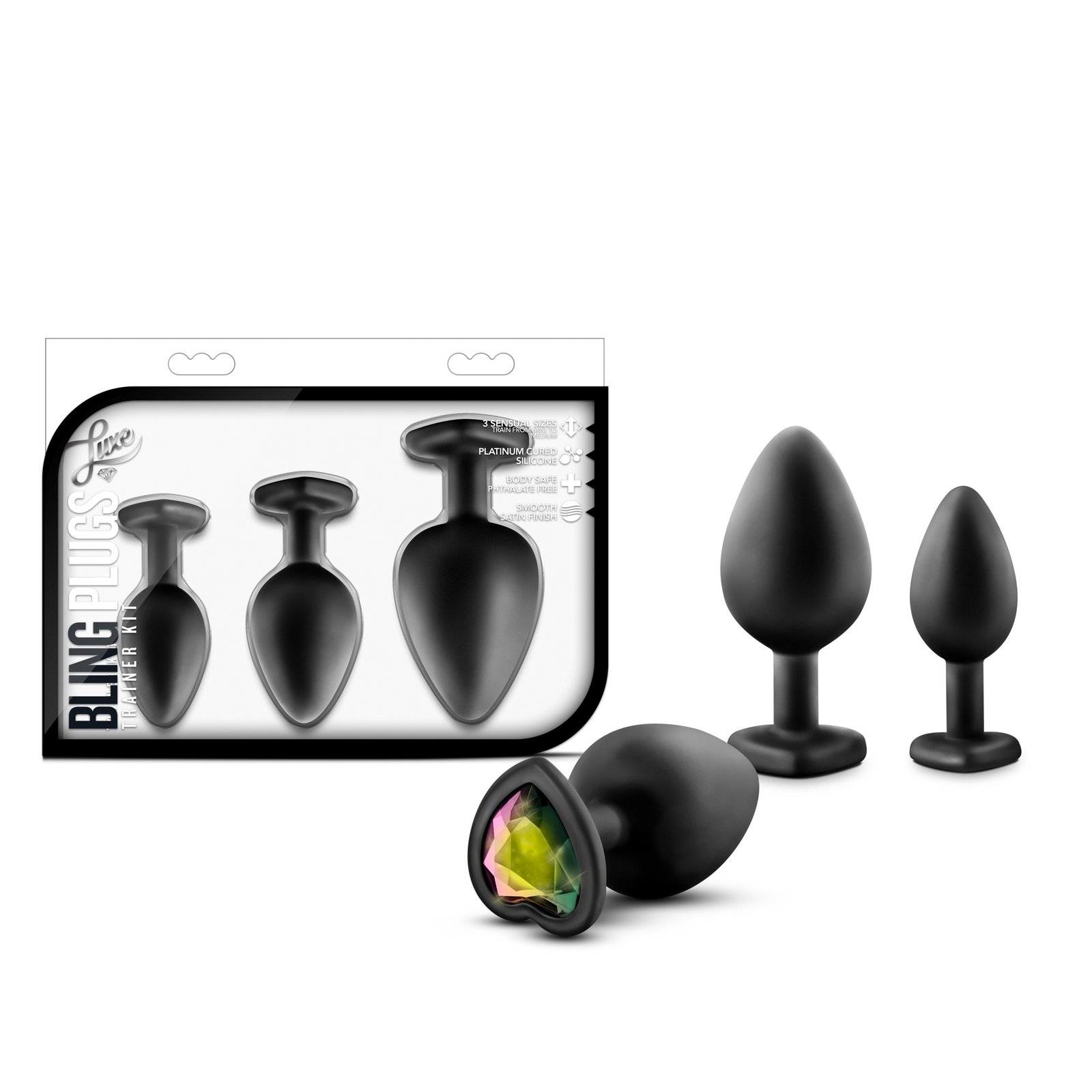 Luxe - Bling Plugs Training Kit - Black with Rainbow Gems