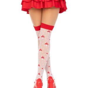 Polka Dot Mushroom Thigh High - One Size - White/red
