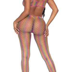 Rainbow Net Footless Bodystocking - One Size - Multicolor
