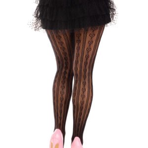 Sweetheart Striped Net Tights With Keyhole and Mini Bow Detail - One Size - Black