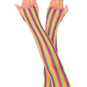 Rainbow Net Fingerless Arm Warmer Gloves - One Size - Multicolor