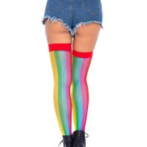 Rainbow Fishnet Thigh Highs - One Size - Multicolor