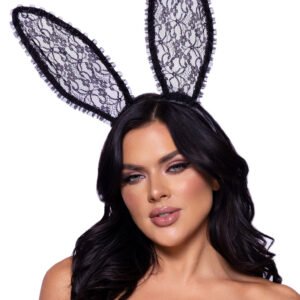 Ruffle Trimmed Bendable Lace Bunny Ears - Black