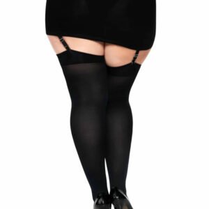 Satin Bow Opaque Thigh Highs - Queen Size - Black