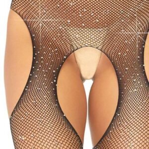 Casey Rhinestone Fishnet Suspender Pantyhose - One Size - Black