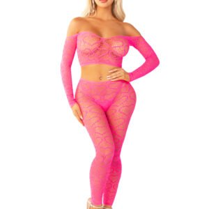 Pink 2pc Croptop and Footless Tights - Os Tights - Os