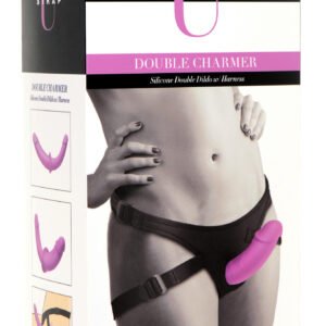 Double Charmer Silicone Double Dildo With Harness - Purple