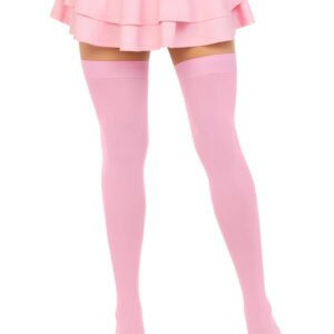 Opaque Nylon Thigh Highs - One Size - Pink