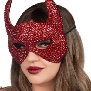 Rhinestone Devil Mask - One Size - Red