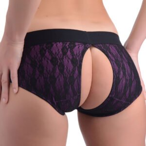 Lace Envy Crotchless Panty Harness - S/ M Black and Purple