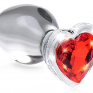 Red Heart Gem Glass Anal Plug - Medium